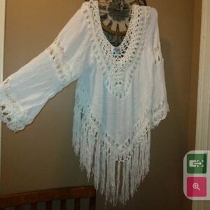 Adrianna by Howard fringe hem blouse#oversized Crochet Fringe Top